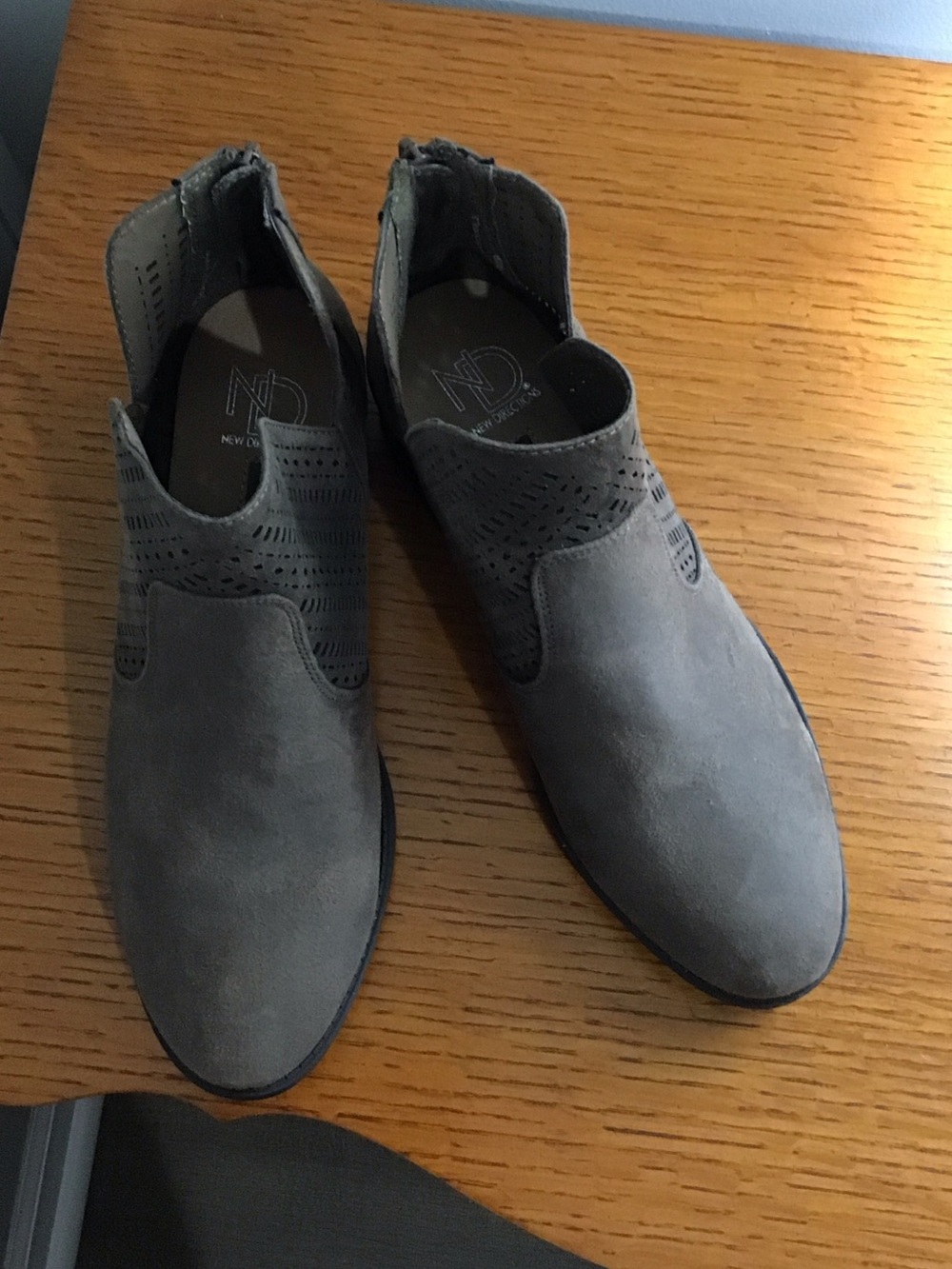 new directions brown Suede ankle booties with Laser-Cut Detailing